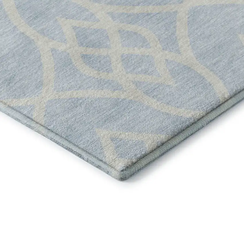 Sky Blue And Ivory Trellis Washable Area Rug With UV Protection Photo 7
