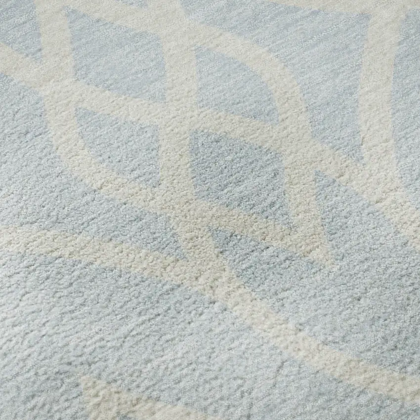 Sky Blue And Ivory Trellis Washable Area Rug With UV Protection Photo 9