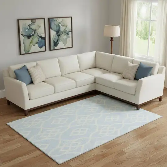 Sky Blue And Ivory Trellis Washable Area Rug With UV Protection Photo 1