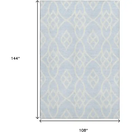 Sky Blue And Ivory Trellis Washable Area Rug With UV Protection Photo 9