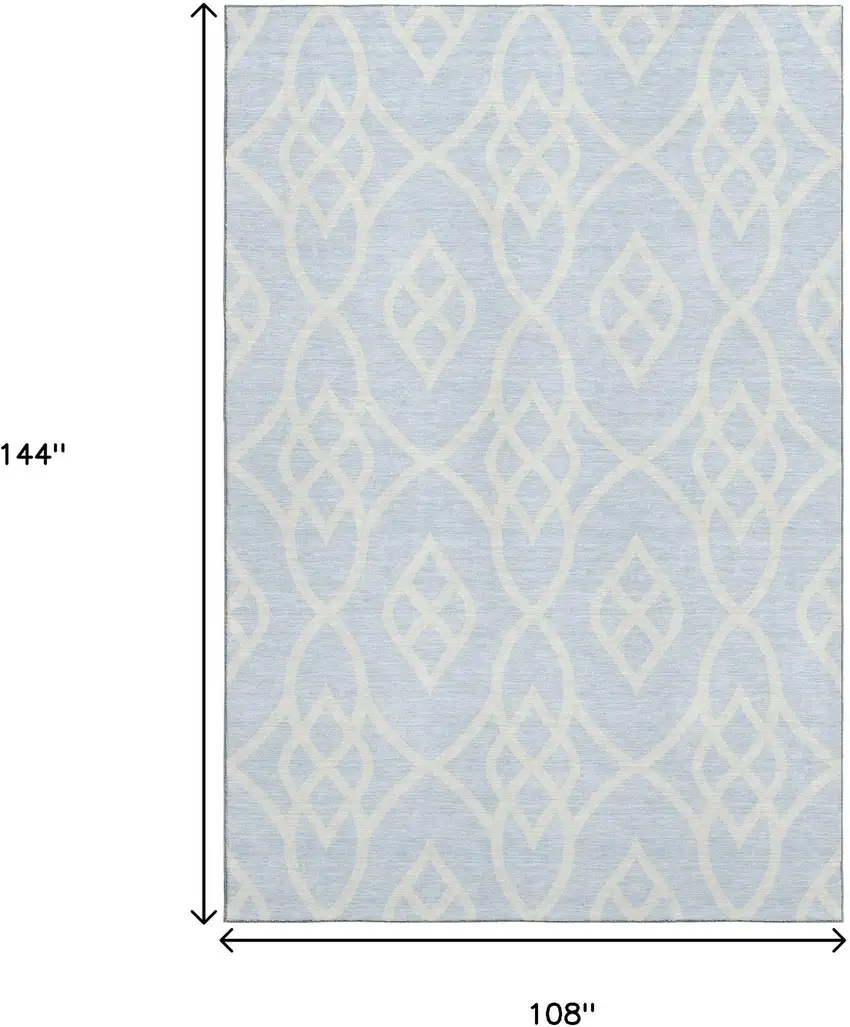 Sky Blue And Ivory Trellis Washable Area Rug With UV Protection Photo 9
