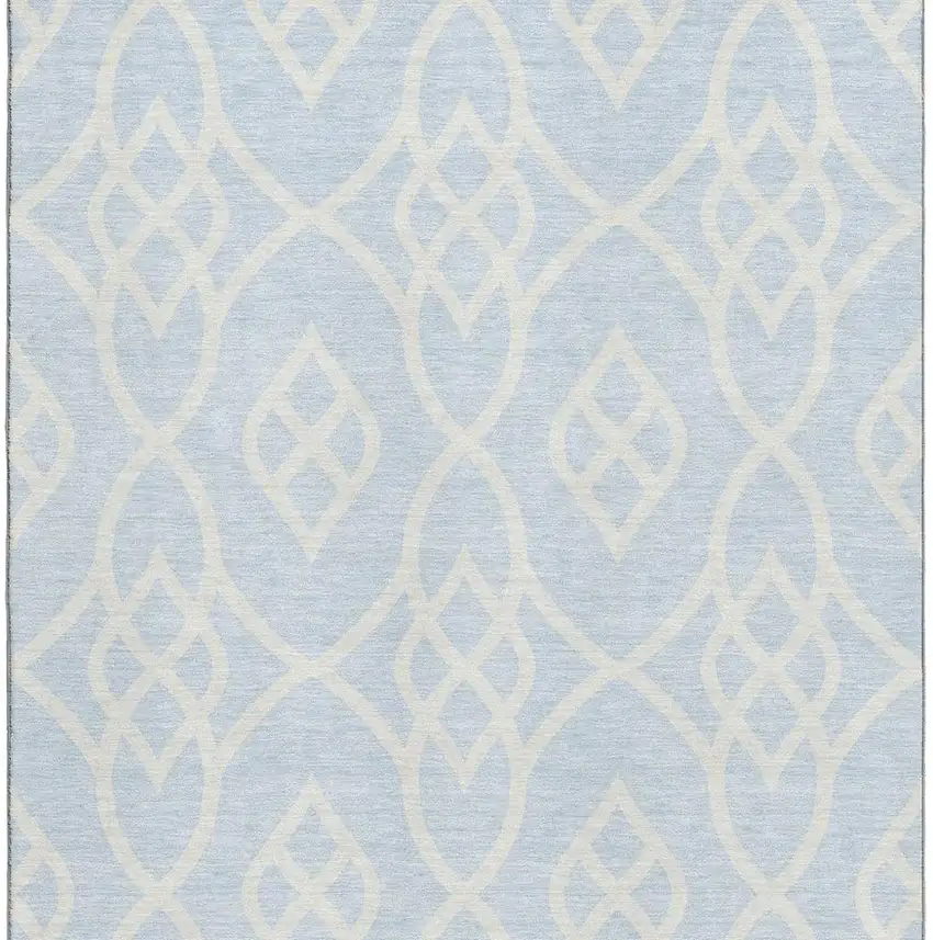 Sky Blue And Ivory Trellis Washable Area Rug With UV Protection Photo 3