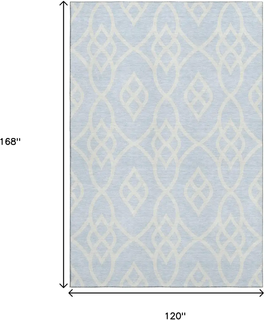 Sky Blue And Ivory Trellis Washable Area Rug With UV Protection Photo 9