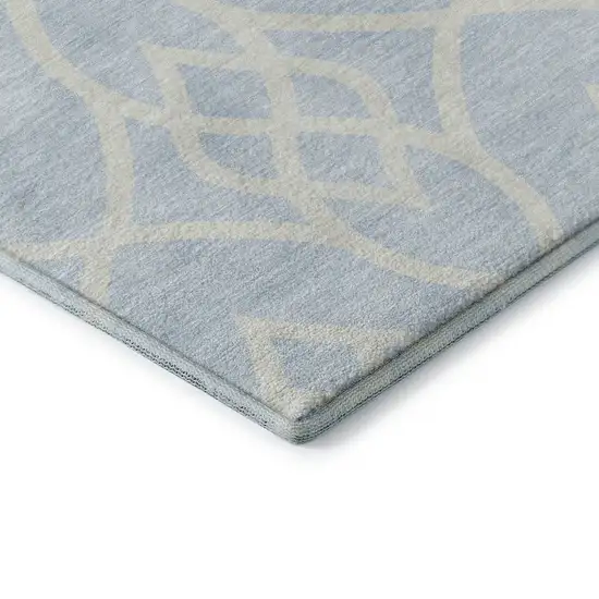 Sky Blue And Ivory Trellis Washable Area Rug With UV Protection Photo 8
