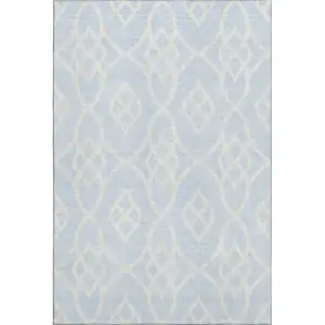 Photo of Sky Blue And Ivory Trellis Washable Area Rug With UV Protection