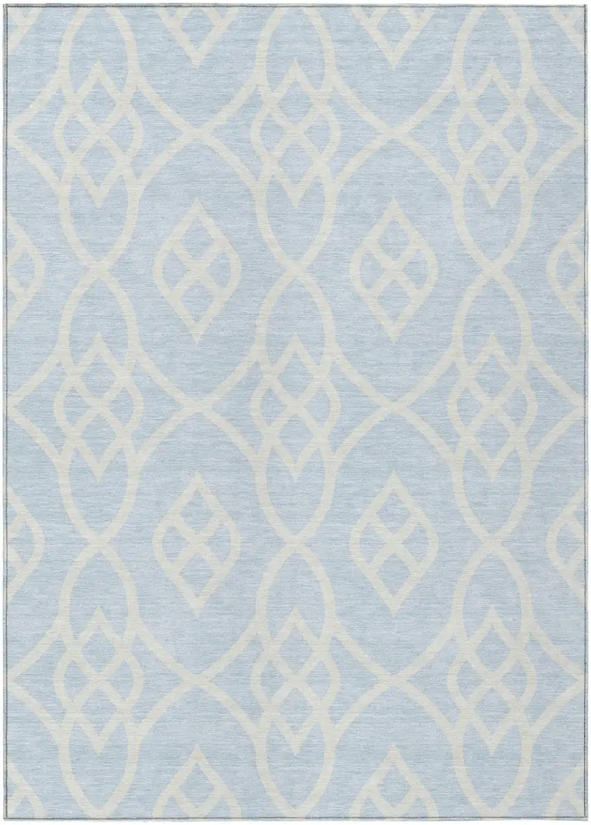 Sky Blue And Ivory Trellis Washable Indoor Outdoor Area Rug Photo 2