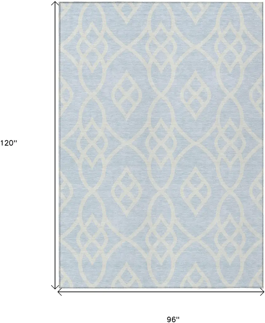 Sky Blue And Ivory Trellis Washable Indoor Outdoor Area Rug Photo 3