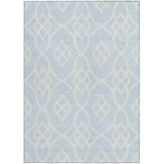 Sky Blue And Ivory Trellis Washable Indoor Outdoor Area Rug Photo 7