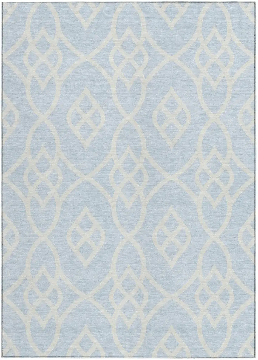 Sky Blue And Ivory Trellis Washable Indoor Outdoor Area Rug Photo 7