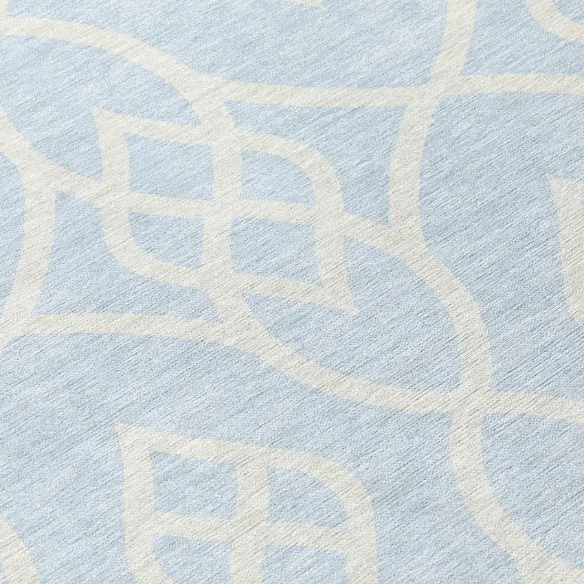 Sky Blue And Ivory Trellis Washable Indoor Outdoor Area Rug Photo 8