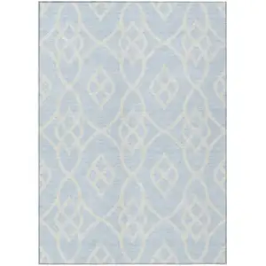 Photo of Sky Blue And Ivory Trellis Washable Indoor Outdoor Area Rug