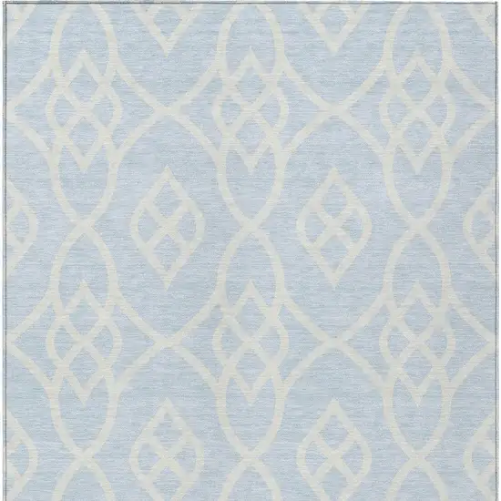 Sky Blue And Ivory Trellis Washable Indoor Outdoor Area Rug Photo 6
