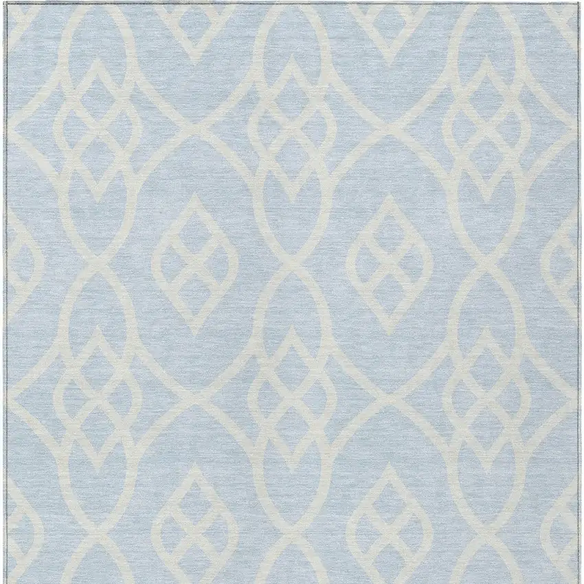 Sky Blue And Ivory Trellis Washable Indoor Outdoor Area Rug Photo 6
