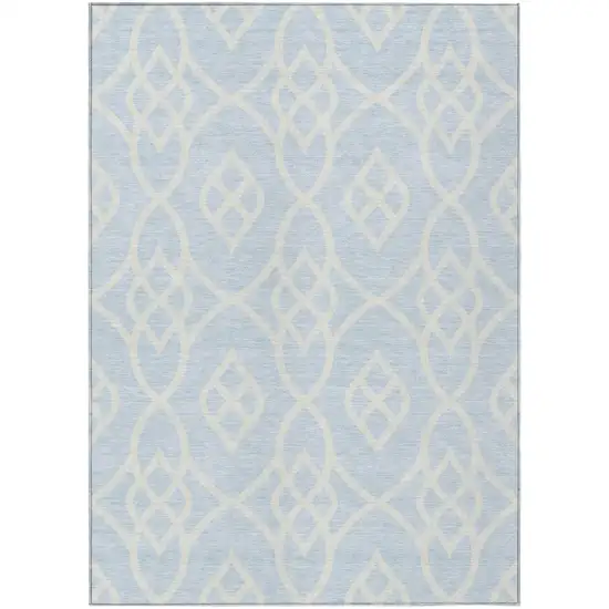 Sky Blue And Ivory Trellis Washable Indoor Outdoor Area Rug Photo 2