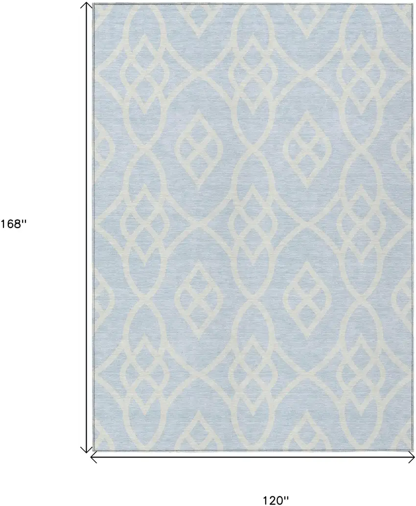 Sky Blue And Ivory Trellis Washable Indoor Outdoor Area Rug Photo 3