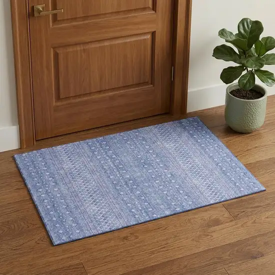 Sky Blue And Ivory Tribal Washable Area Rug With UV Protection Photo 1