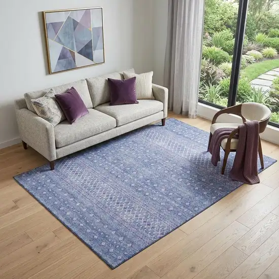 Sky Blue And Ivory Tribal Washable Area Rug With UV Protection Photo 1