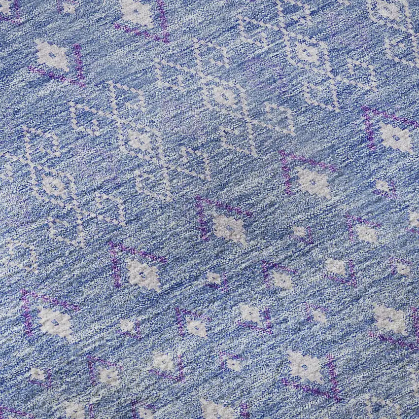 Sky Blue And Ivory Tribal Washable Area Rug With UV Protection Photo 9