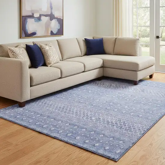 Sky Blue And Ivory Tribal Washable Area Rug With UV Protection Photo 1