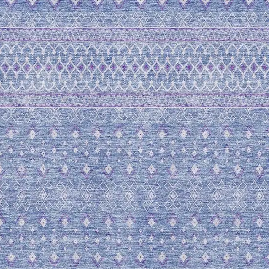 Sky Blue And Ivory Tribal Washable Area Rug With UV Protection Photo 4