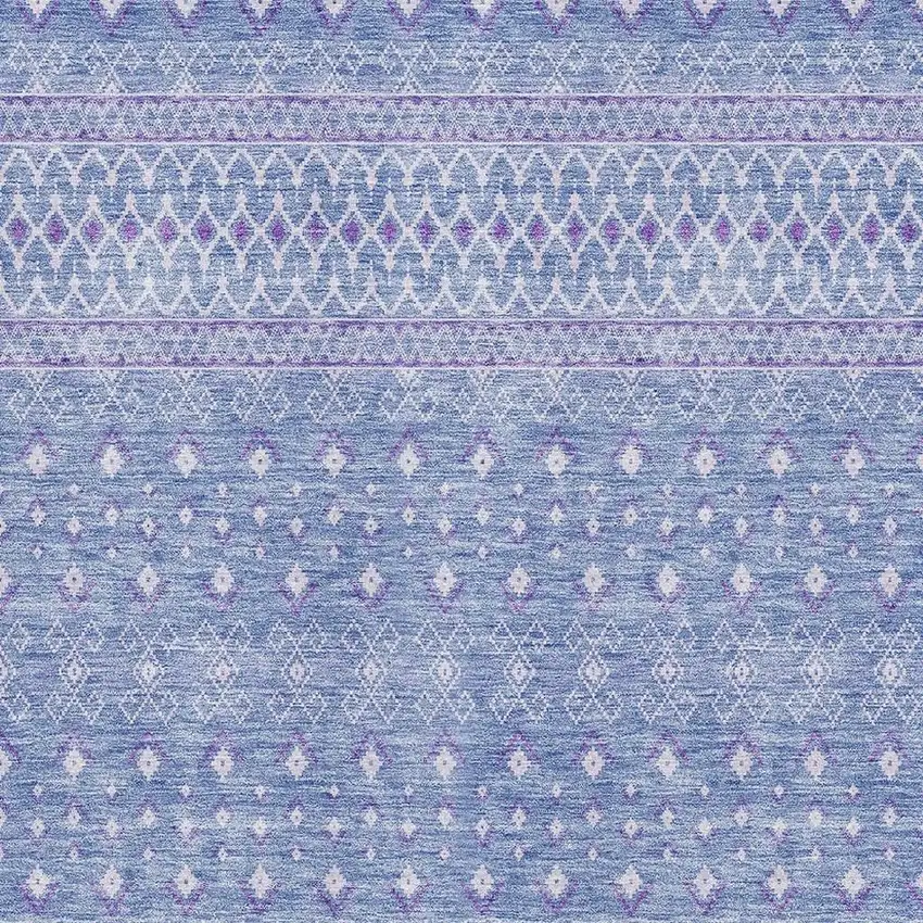 Sky Blue And Ivory Tribal Washable Area Rug With UV Protection Photo 4