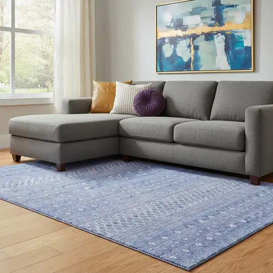 Sky Blue And Ivory Tribal Washable Area Rug With UV Protection Photo 1