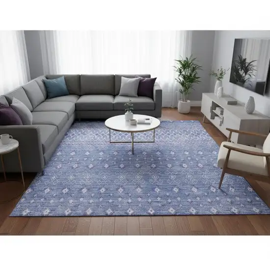 Sky Blue And Ivory Tribal Washable Area Rug With UV Protection Photo 5