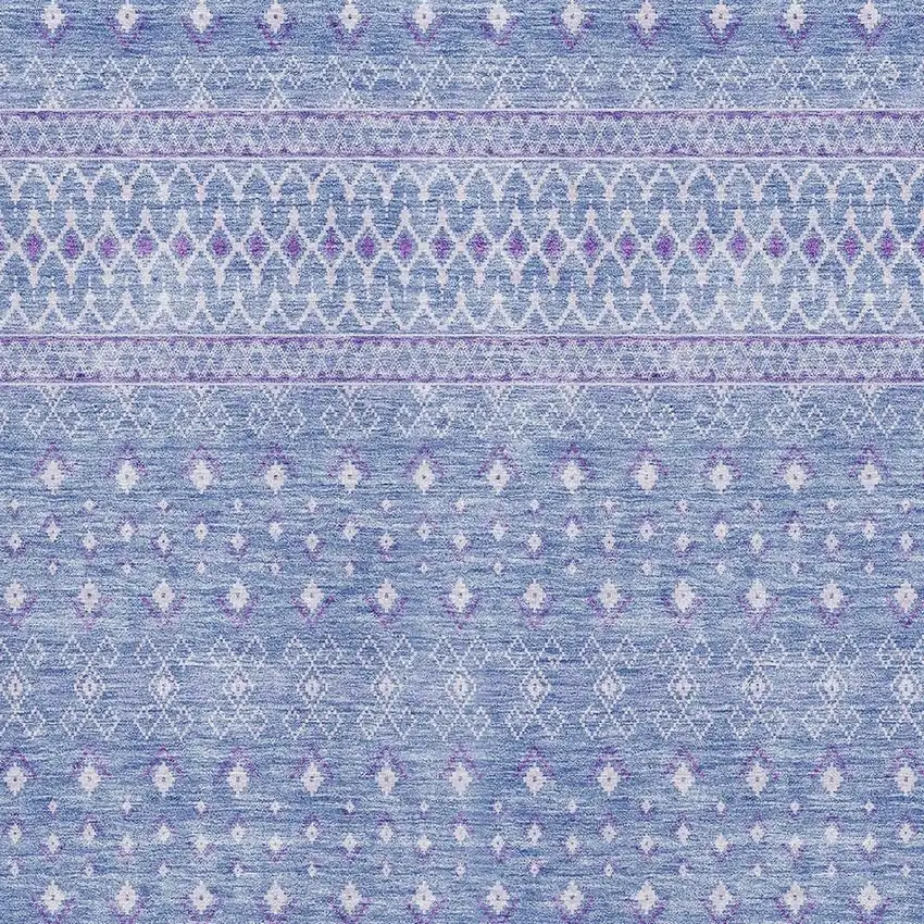 Sky Blue And Ivory Tribal Washable Area Rug With UV Protection Photo 4