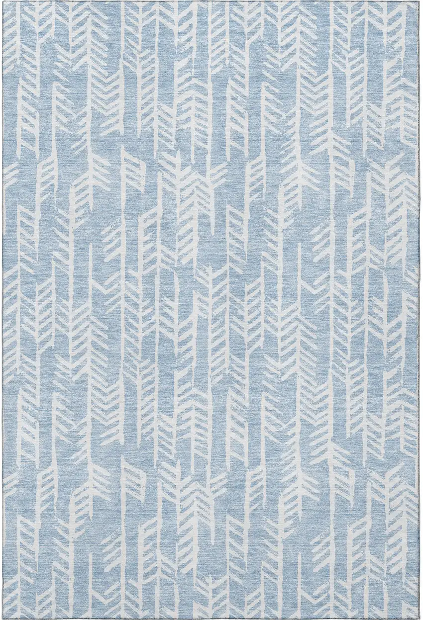 Sky Blue And Ivory Tribal Washable Area Rug With UV Protection Photo 4