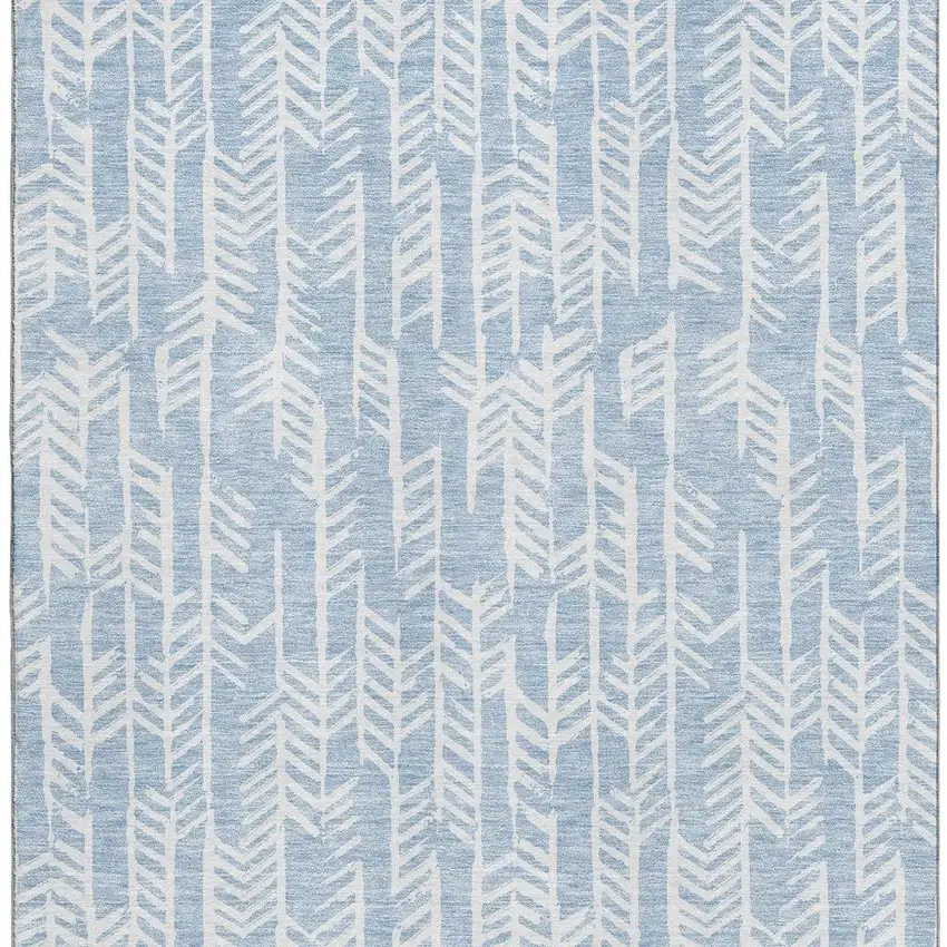 Sky Blue And Ivory Tribal Washable Area Rug With UV Protection Photo 3