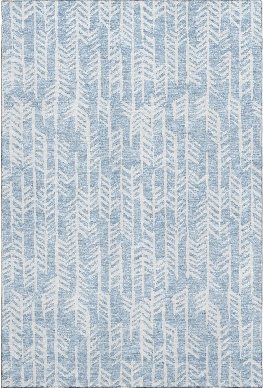 Sky Blue And Ivory Tribal Washable Area Rug With UV Protection Photo 1