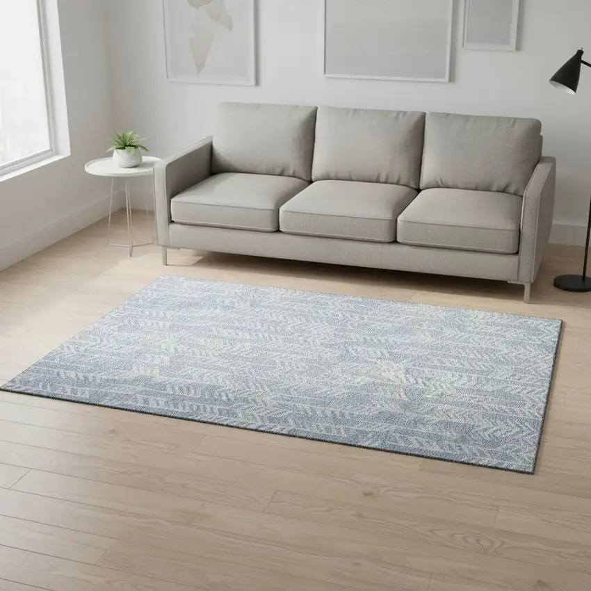 Sky Blue And Ivory Tribal Washable Area Rug With UV Protection Photo 2