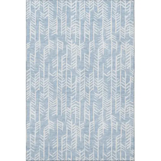 Sky Blue And Ivory Tribal Washable Area Rug With UV Protection Photo 4