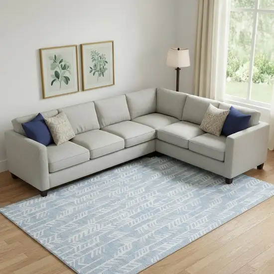 Sky Blue And Ivory Tribal Washable Area Rug With UV Protection Photo 1