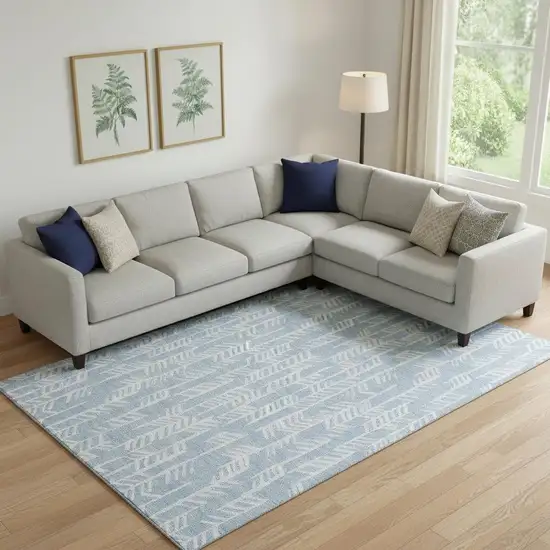 Sky Blue And Ivory Tribal Washable Area Rug With UV Protection Photo 1