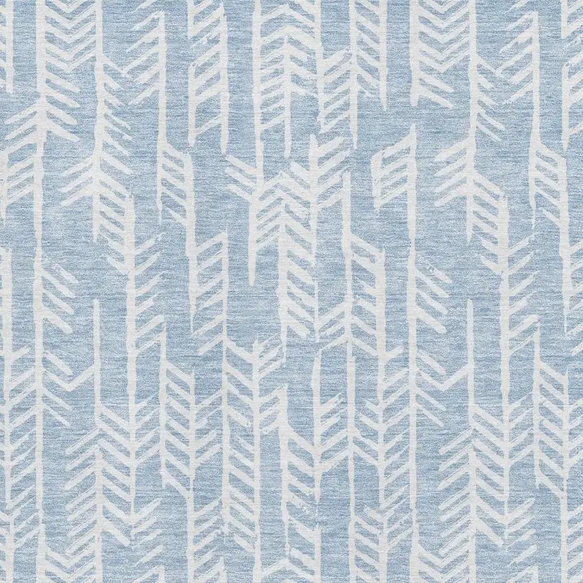 Sky Blue And Ivory Tribal Washable Area Rug With UV Protection Photo 3