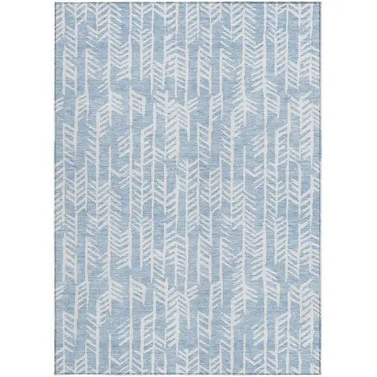 Sky Blue And Ivory Tribal Washable Indoor Outdoor Area Rug Photo 7