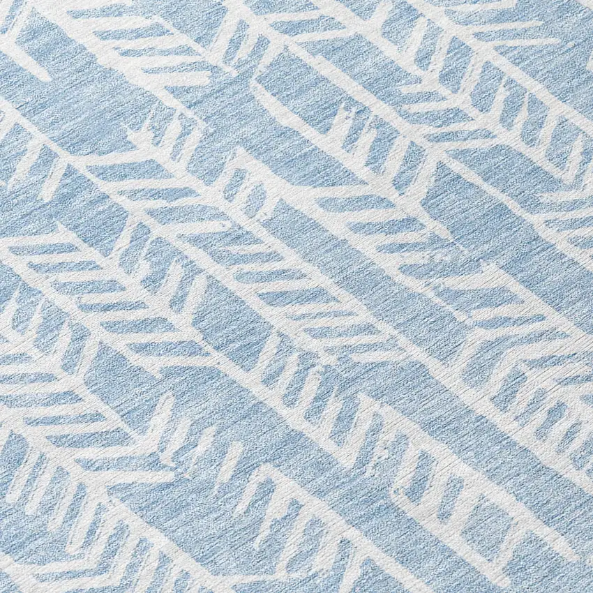 Sky Blue And Ivory Tribal Washable Indoor Outdoor Area Rug Photo 8