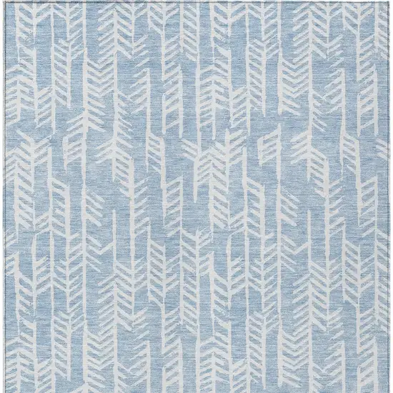Sky Blue And Ivory Tribal Washable Indoor Outdoor Area Rug Photo 6