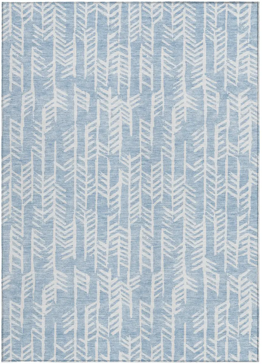 Sky Blue And Ivory Tribal Washable Indoor Outdoor Area Rug Photo 7