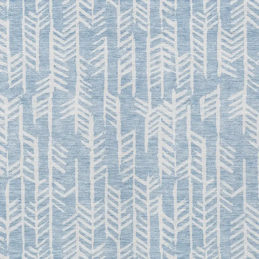 Sky Blue And Ivory Tribal Washable Indoor Outdoor Area Rug Photo 6