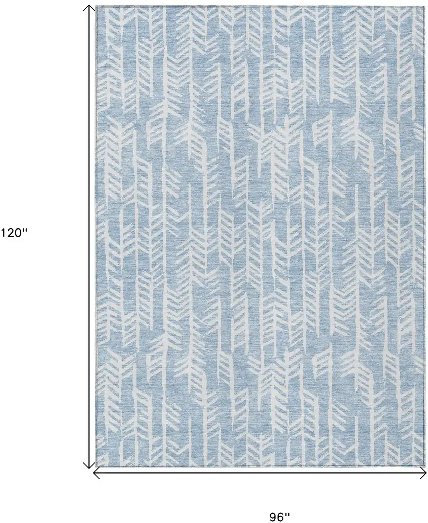 Sky Blue And Ivory Tribal Washable Indoor Outdoor Area Rug Photo 3