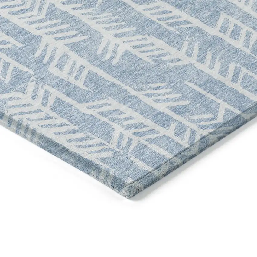 Sky Blue And Ivory Tribal Washable Indoor Outdoor Area Rug Photo 5