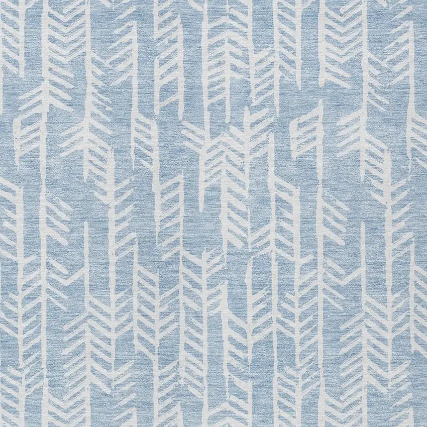 Sky Blue And Ivory Tribal Washable Indoor Outdoor Area Rug Photo 6
