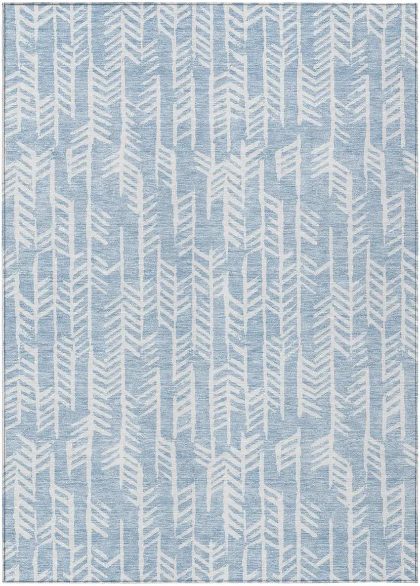 Sky Blue And Ivory Tribal Washable Indoor Outdoor Area Rug Photo 2