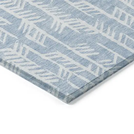 Sky Blue And Ivory Tribal Washable Indoor Outdoor Area Rug Photo 5