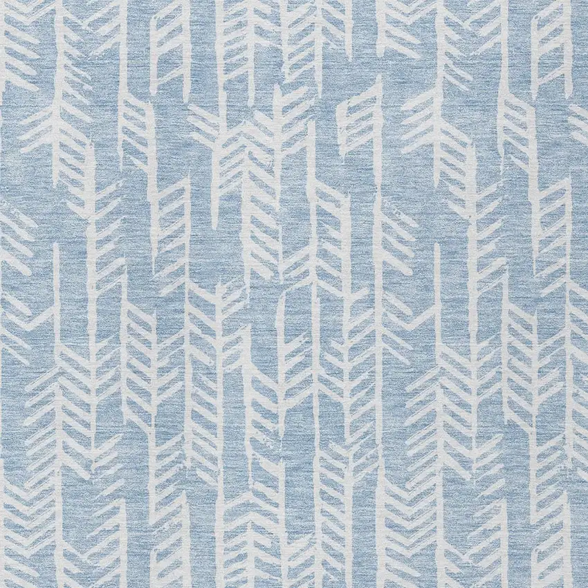 Sky Blue And Ivory Tribal Washable Indoor Outdoor Area Rug Photo 6