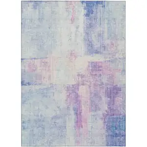 Photo of Sky Blue And Lavender Abstract Washable Indoor Outdoor Area Rug