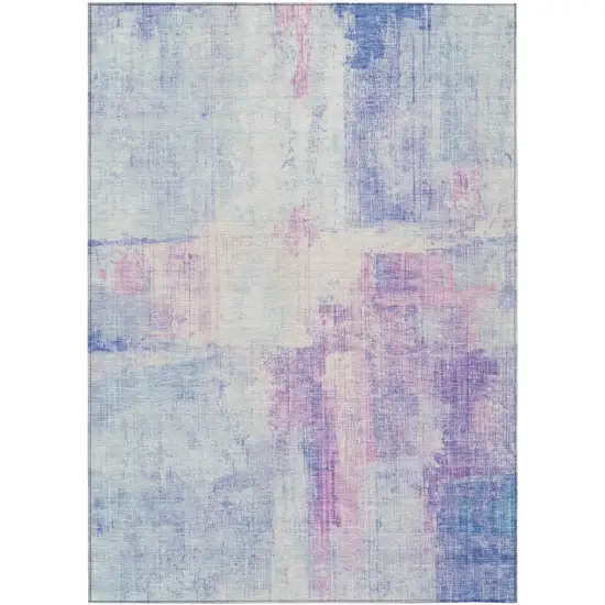 Sky Blue And Lavender Abstract Washable Indoor Outdoor Area Rug Photo 1