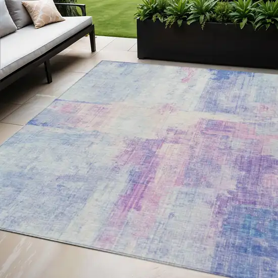 Sky Blue And Lavender Abstract Washable Indoor Outdoor Area Rug Photo 2